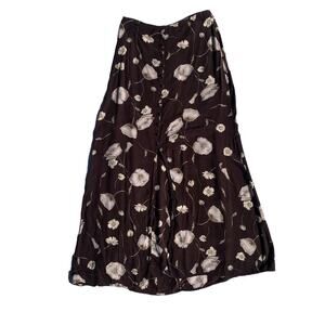 90s Brown floral poppy daisy print skirt front slit